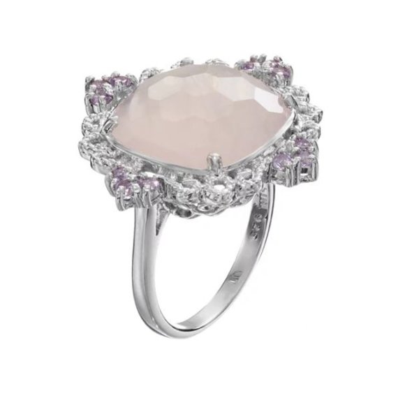 💍Huge Stone Rose Quartz & Amethyst Silver Ring - Picture 3 of 7
